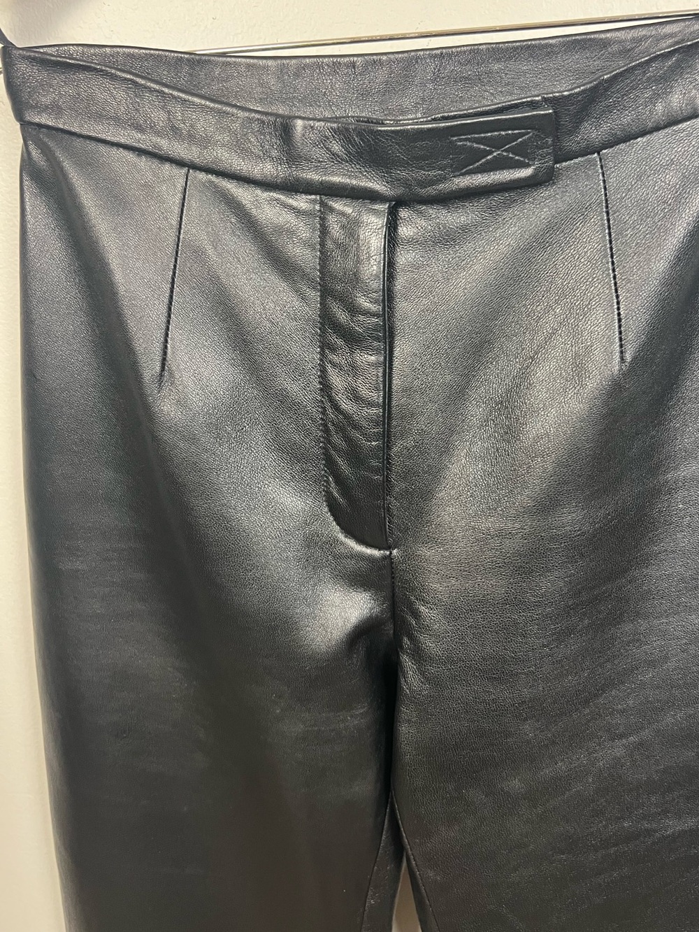 Vintage 90s Jacqueline Ferrar Genuine Black Leather Pants Straight Leg – Size 25